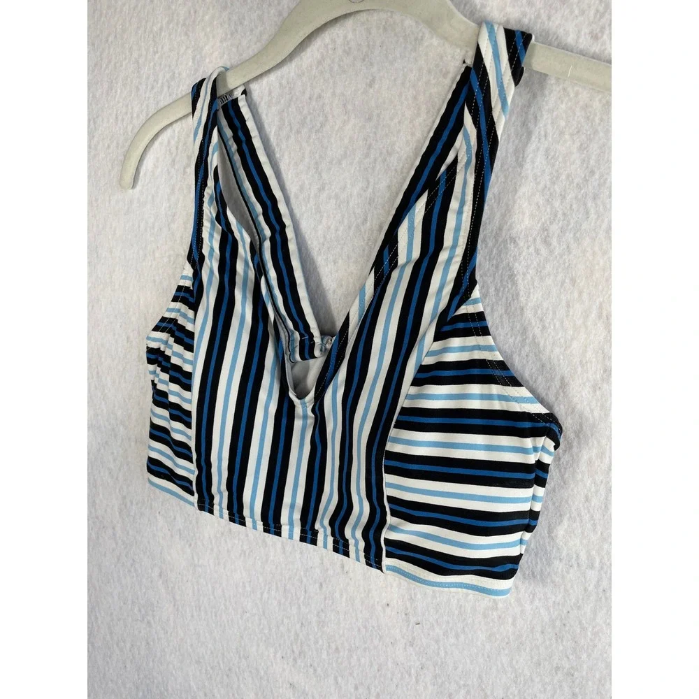 Michael Kors Blue Striped V-Neck Criss Cross‎ Back Bikini Top XS MM85736